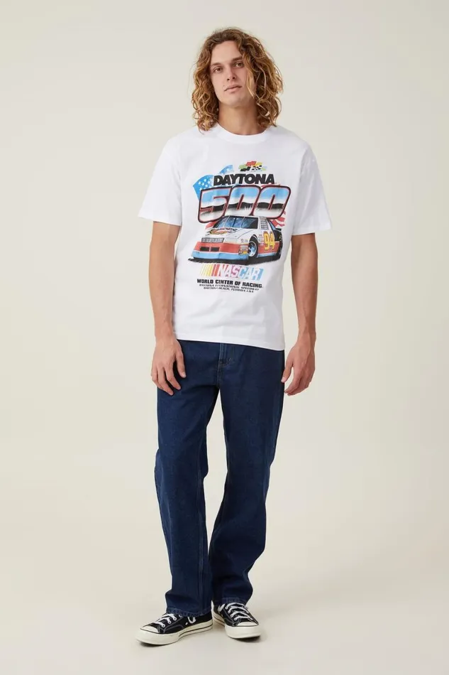 Men Graphic TShirts Cotton On Nascar Loose Fit TShirt Lcn Ncr Whitedaytona 500