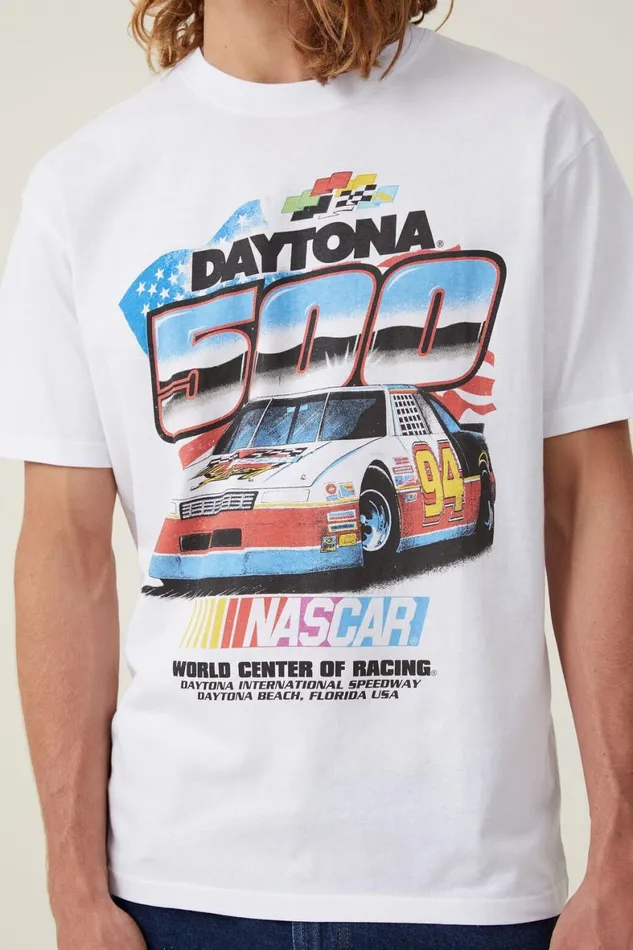 Men Graphic TShirts Cotton On Nascar Loose Fit TShirt Lcn Ncr Whitedaytona 500