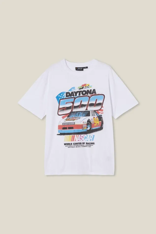 Men Graphic TShirts Cotton On Nascar Loose Fit TShirt Lcn Ncr Whitedaytona 500