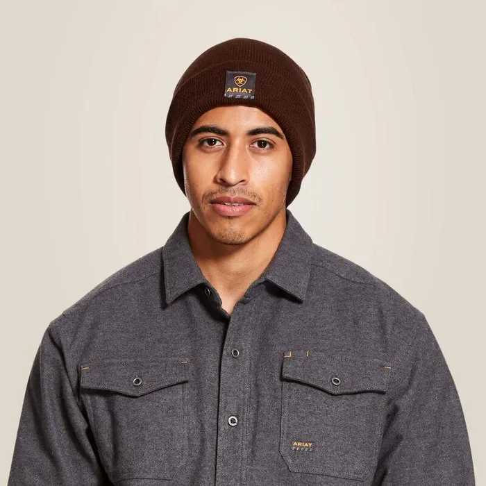 Men Hats and Beanies Ariat Rebar Watch Cap Brown