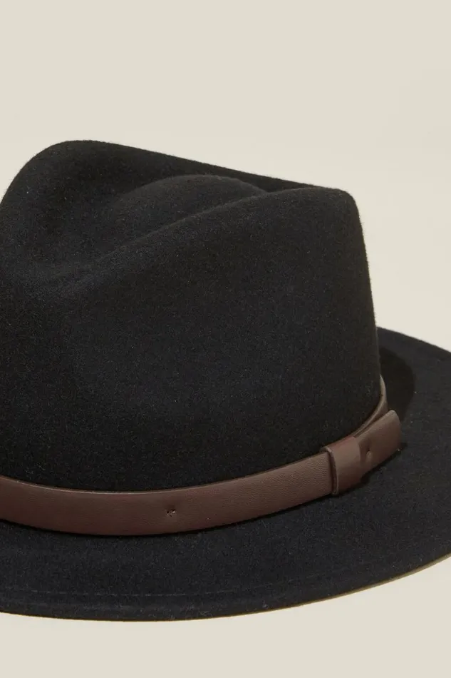 Men Hats Cotton On Wide Brim Felt Hat Black