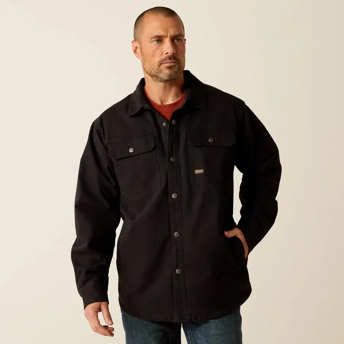 Men Jackets and Vests Ariat Rebar Canvas Shirt Jacket Black