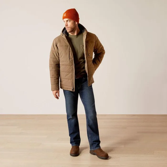 Men Jackets and Vests Ariat Rebar Winter Valiant Ripstop Insulated Jacket Chocolate Chip