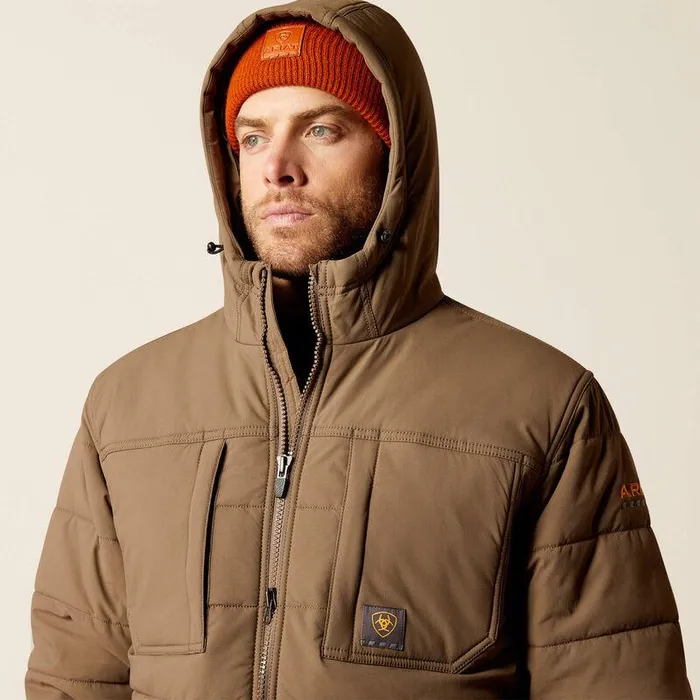 Men Jackets and Vests Ariat Rebar Winter Valiant Ripstop Insulated Jacket Chocolate Chip