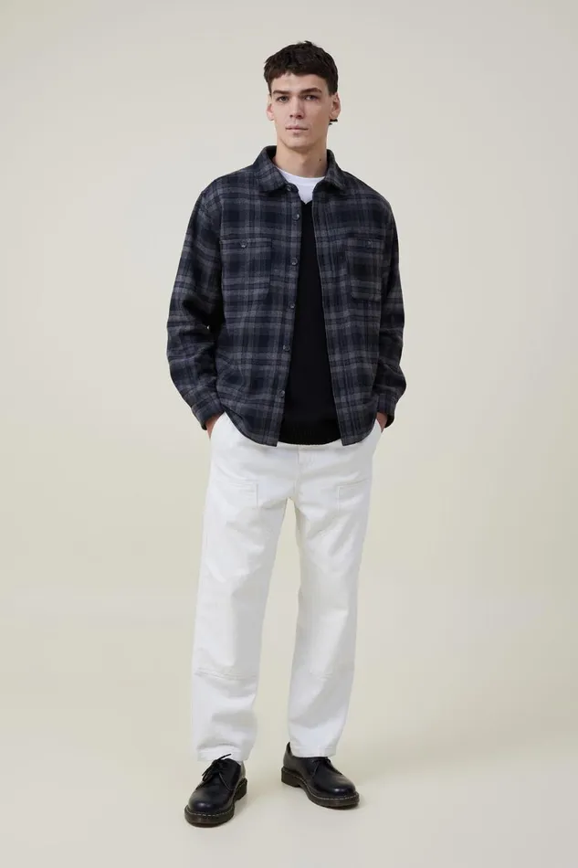 Men Jackets Cotton On Heavy Overshirt Black Oversized Check