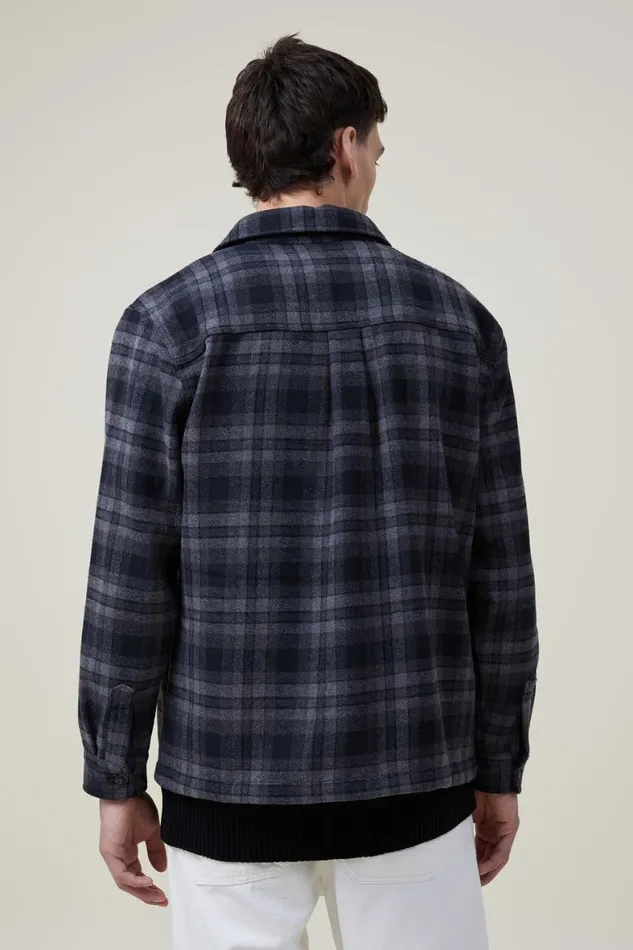 Men Jackets Cotton On Heavy Overshirt Black Oversized Check