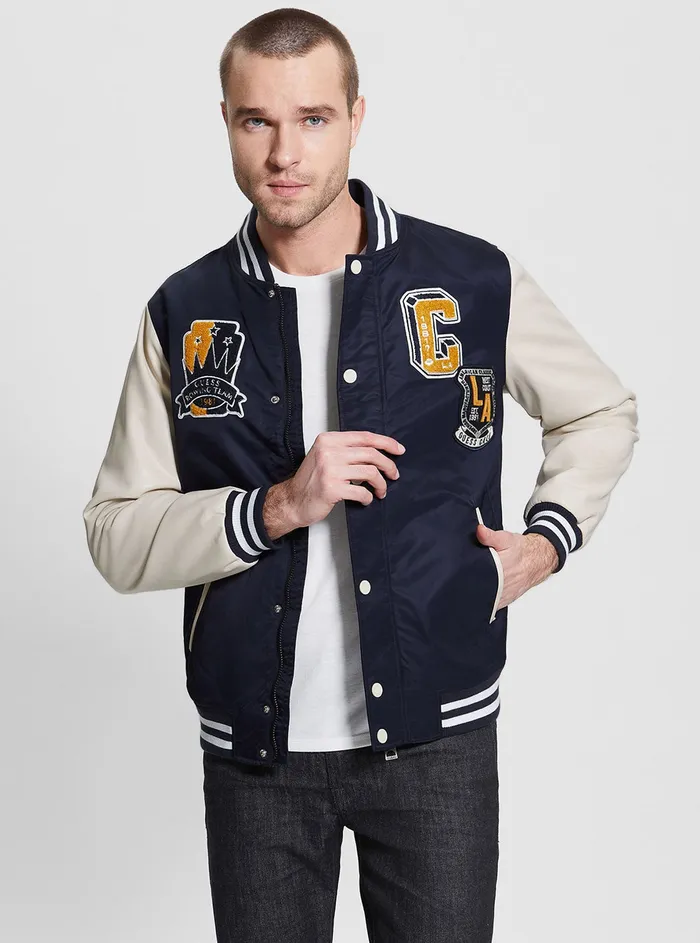 Men Jackets GUESS Blue Varsity Logo Bomber Jacket