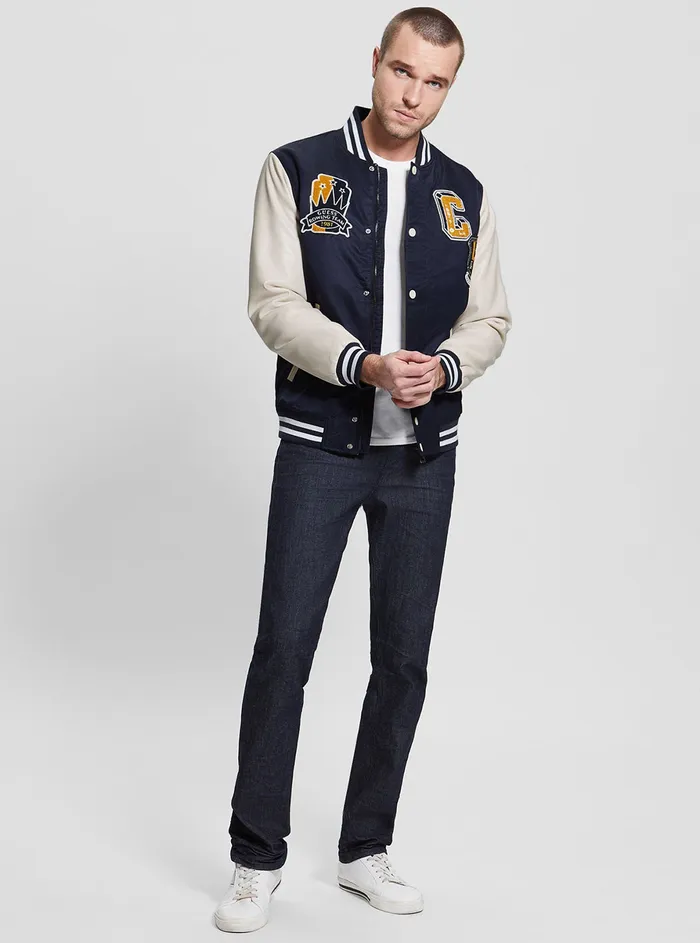 Men Jackets GUESS Blue Varsity Logo Bomber Jacket Men Jackets GUESS Blue Varsity Logo Bomber Jacket