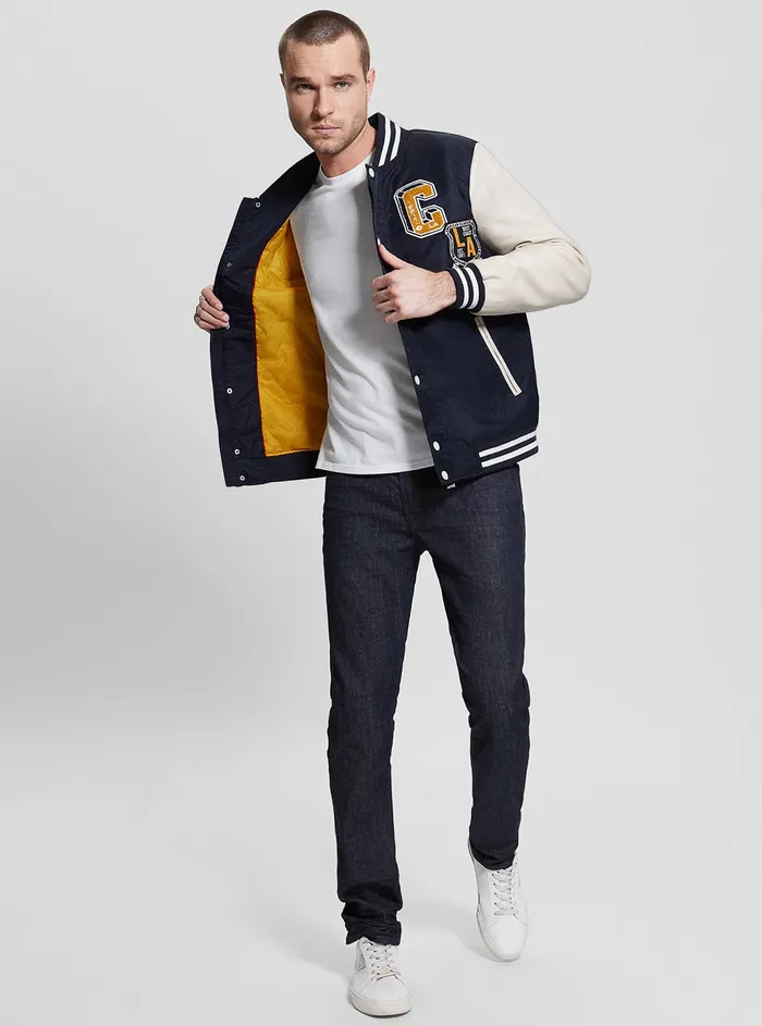 Men Jackets GUESS Blue Varsity Logo Bomber Jacket Men Jackets GUESS Blue Varsity Logo Bomber Jacket