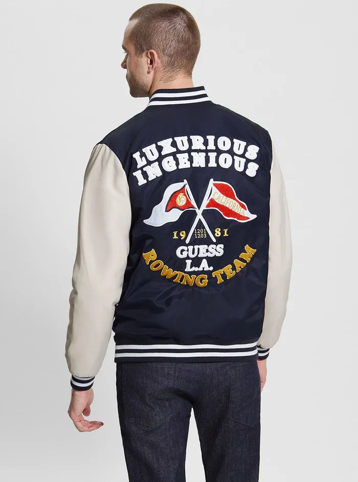 Men Jackets GUESS Blue Varsity Logo Bomber Jacket Men Jackets GUESS Blue Varsity Logo Bomber Jacket