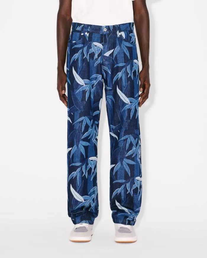 Men KENZO Chikurin Camo039 BOTAN Loose Jeans In Japanese Denim Rinse Blue Denim Kenzo Denim