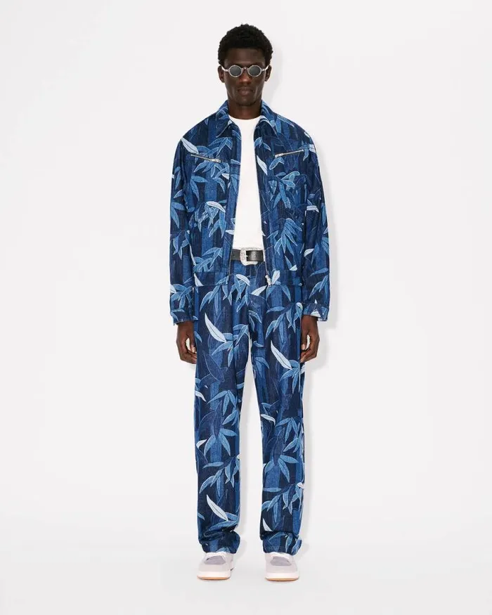 Men KENZO Chikurin Camo039 BOTAN Loose Jeans In Japanese Denim Rinse Blue Denim Kenzo Denim