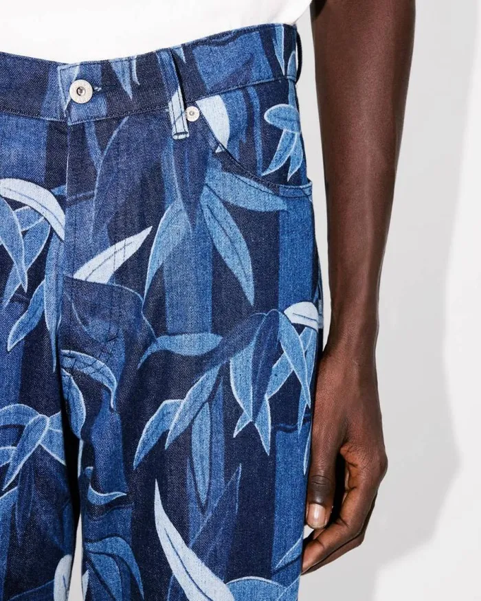 Men KENZO Chikurin Camo039 BOTAN Loose Jeans In Japanese Denim Rinse Blue Denim Kenzo Denim
