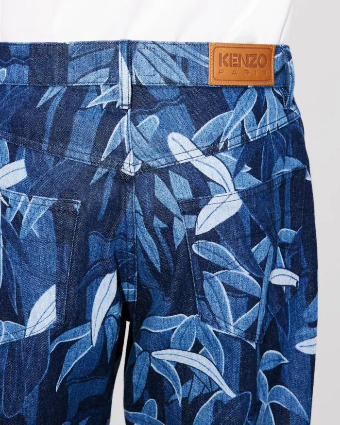 Men KENZO Chikurin Camo039 BOTAN Loose Jeans In Japanese Denim Rinse Blue Denim Kenzo Denim