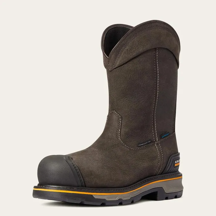 Men LaceUp Ariat Stump Jumper PullOn Waterproof Composite Toe Work Boot Iron Coffee