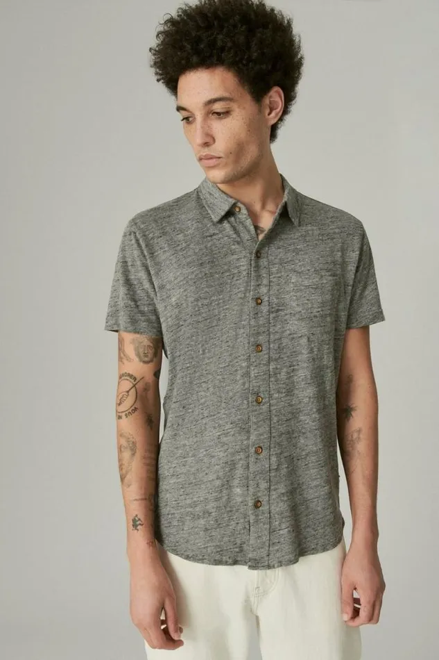Men Lucky Brand ButtonDowns Linen Button Up Shirt Heather Grey