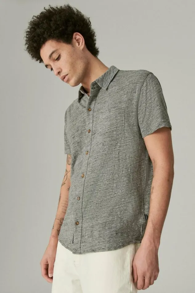 Men Lucky Brand ButtonDowns Linen Button Up Shirt Heather Grey