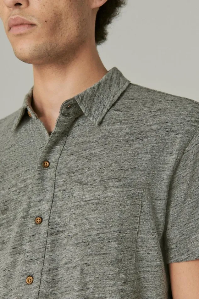 Men Lucky Brand ButtonDowns Linen Button Up Shirt Heather Grey