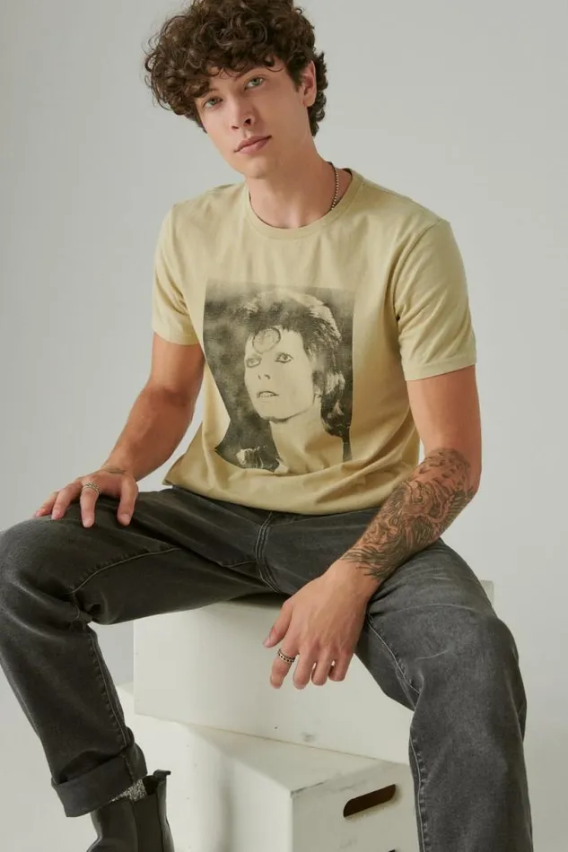 Men Lucky Brand Graphic Tees Bowie Photo Pale Khaki