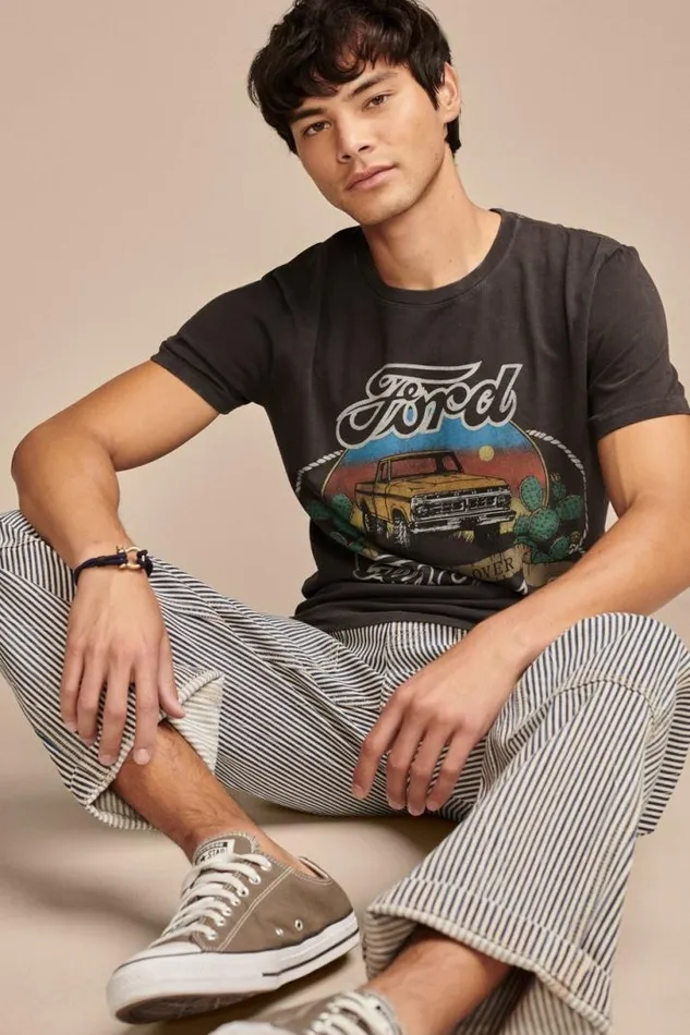 Men Lucky Brand Graphic Tees Ford Fun Truck Jet Black