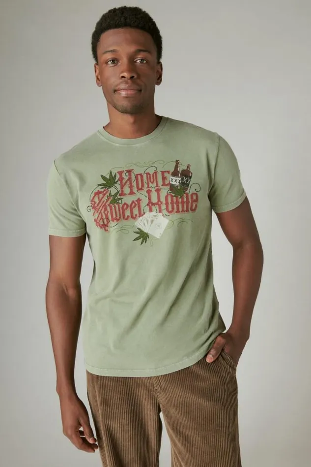 Men Lucky Brand Graphic Tees Home Sweet Home Oil Green