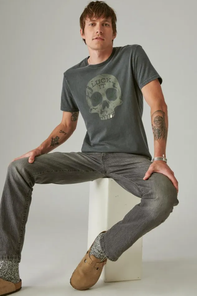 Men Lucky Brand Graphic Tees Skull Luck It Raven