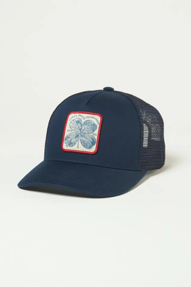 Men Lucky Brand Hats Clover Patch Trucker Hat American Navy