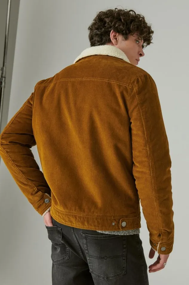 Men Lucky Brand Jackets and Outerwear Faux Shearling Lined Corduroy Trucker Jacket Tan