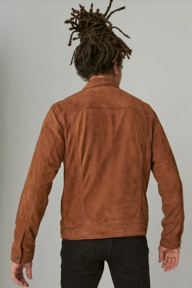 Men Lucky Brand Jackets and Outerwear Suede Trucker Jacket Dark Tan