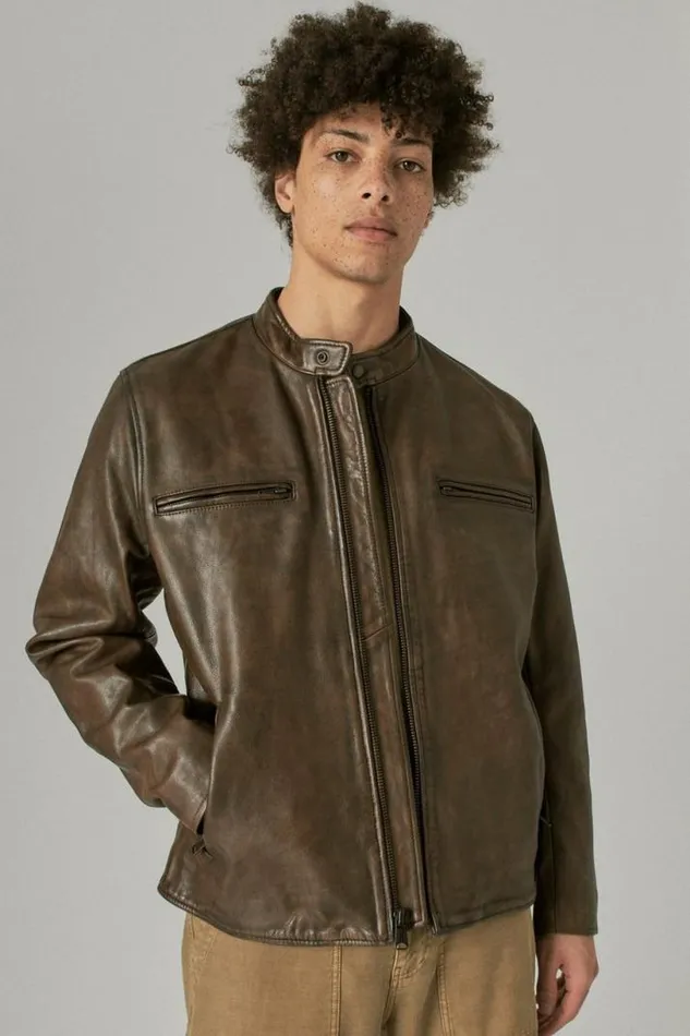 Men Lucky Brand Jackets and Outerwear Vintage Leather Jacket Pinecone