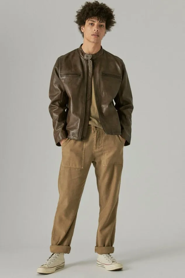 Men Lucky Brand Jackets and Outerwear Vintage Leather Jacket Pinecone