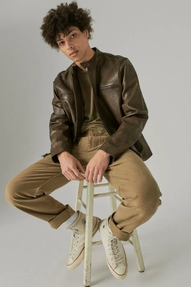 Men Lucky Brand Jackets and Outerwear Vintage Leather Jacket Pinecone
