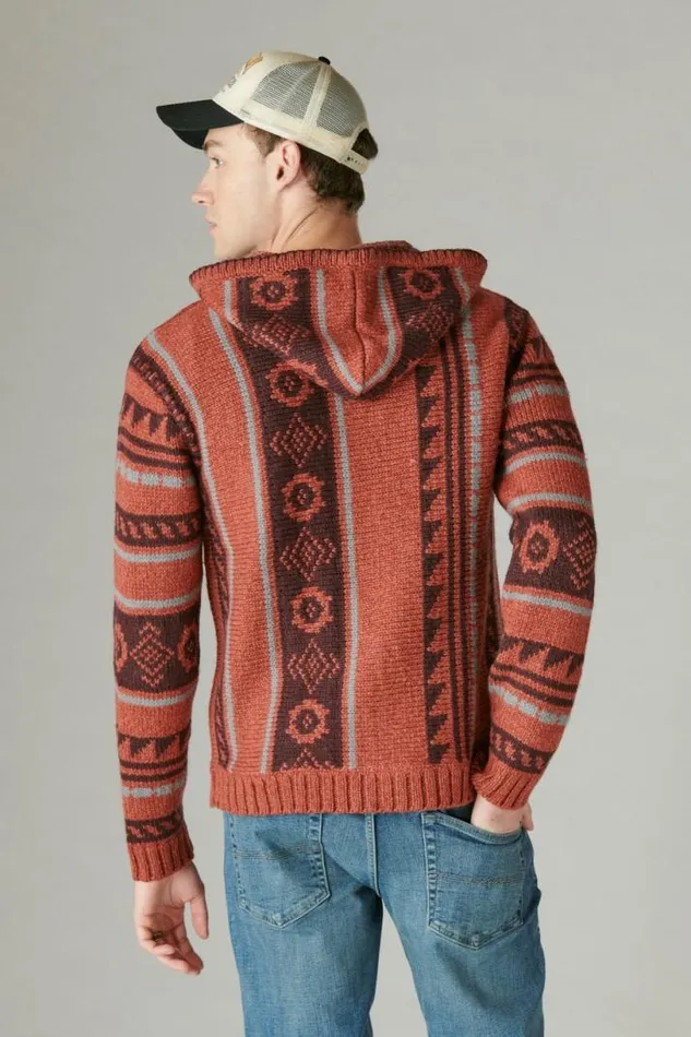 Men Lucky Brand Sweaters Southwestern Print Baja Sweater Apple Butter Combo