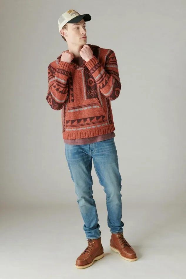Men Lucky Brand Sweaters Southwestern Print Baja Sweater Apple Butter Combo