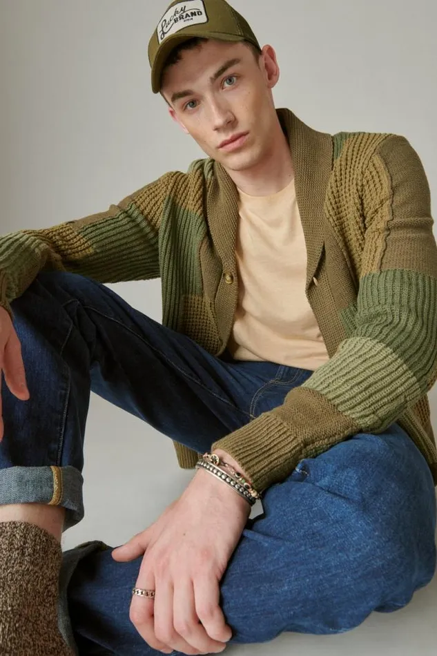 Men Lucky Brand Sweaters Surplus Cardigan Army Combo Acid Wash