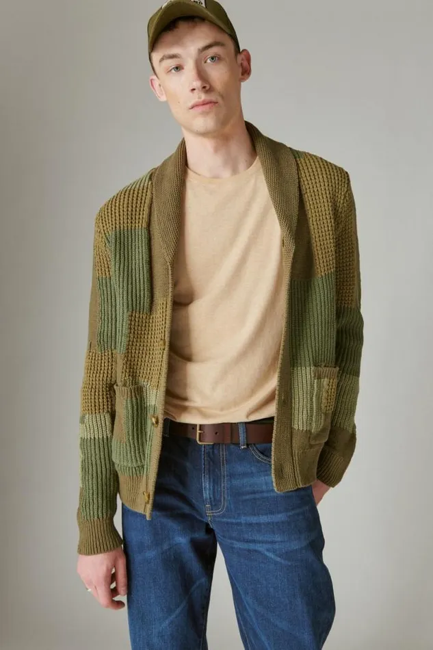 Men Lucky Brand Sweaters Surplus Cardigan Army Combo Acid Wash
