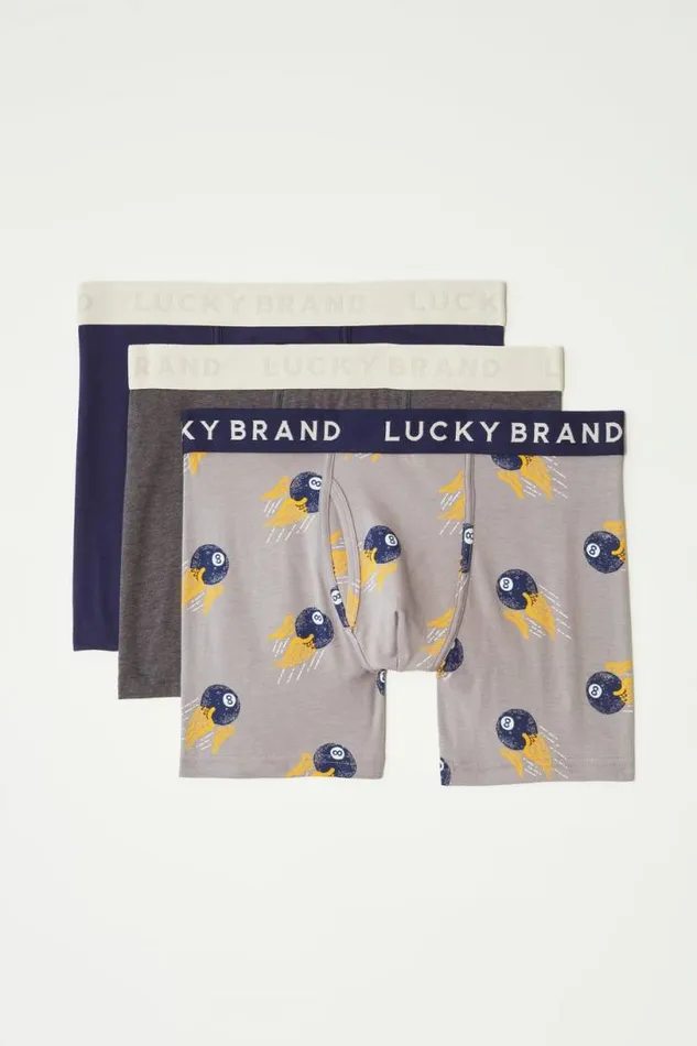 Men Lucky Brand Underwear and Sleepwear 3 Pack Stretch Boxer Briefs Multi