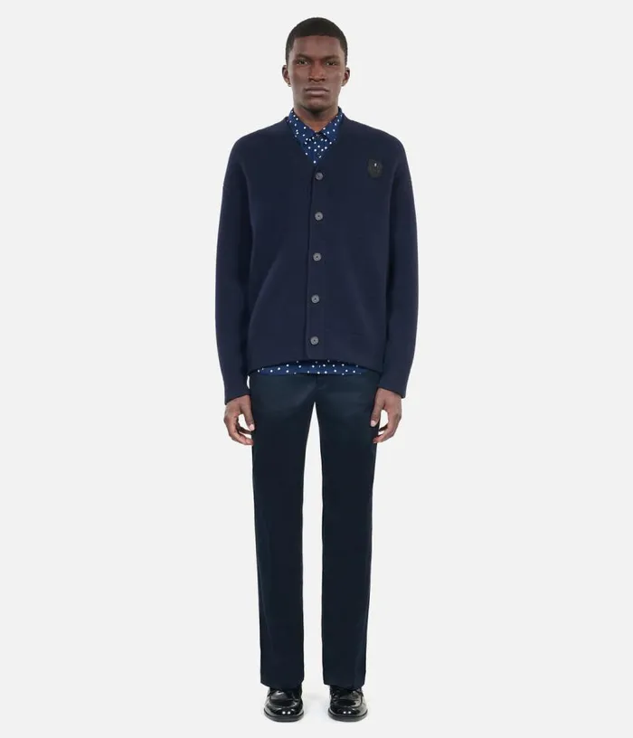 Men Navy Blue Wool Cardigan THE KOOPLES Sweaters