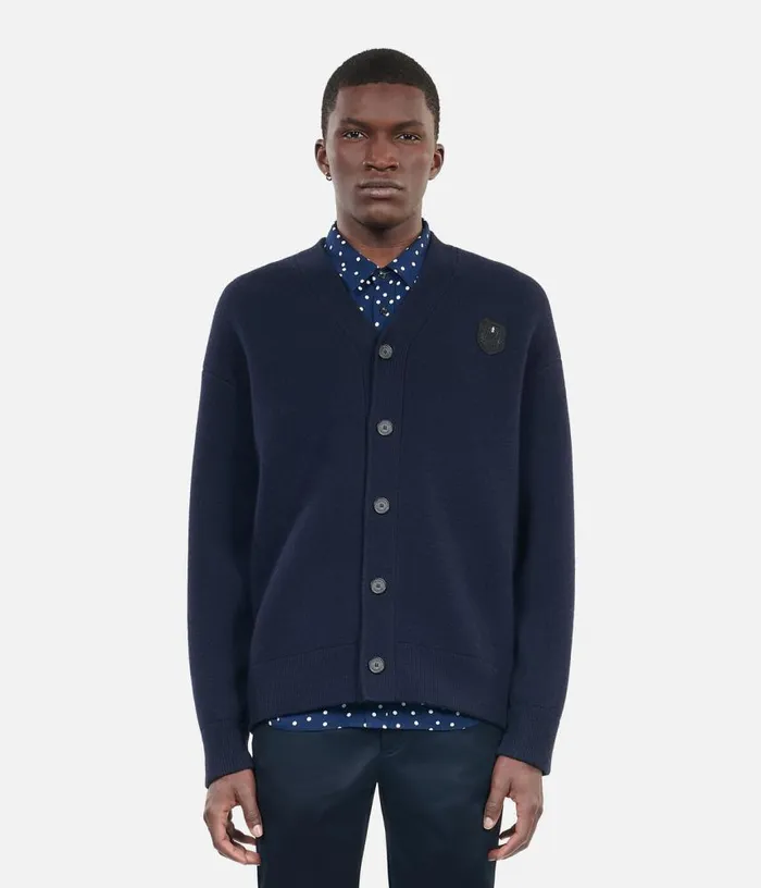 Men Navy Blue Wool Cardigan THE KOOPLES Sweaters