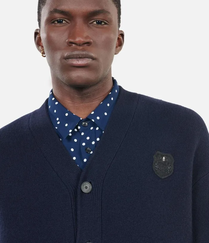 Men Navy Blue Wool Cardigan THE KOOPLES Sweaters