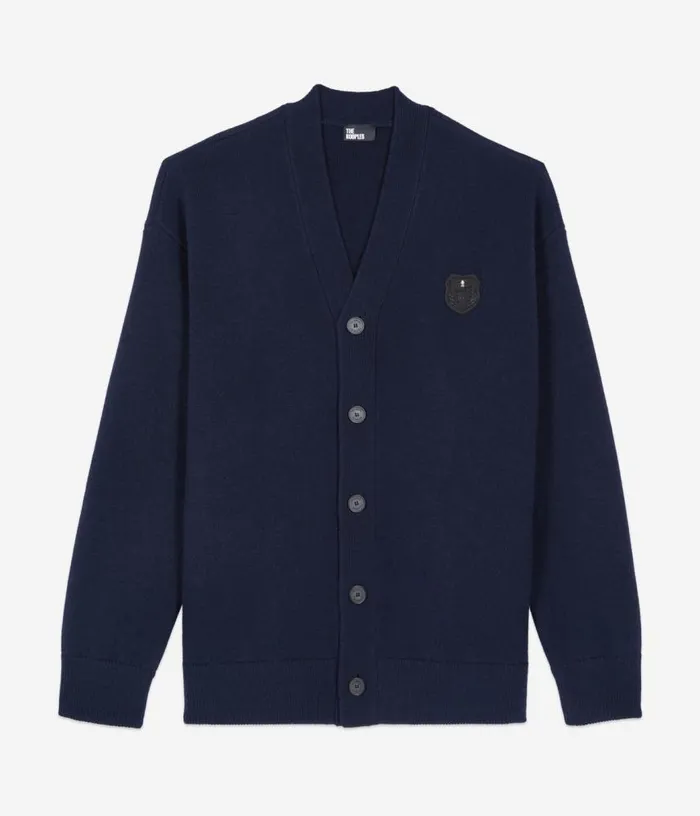 Men Navy Blue Wool Cardigan THE KOOPLES Sweaters