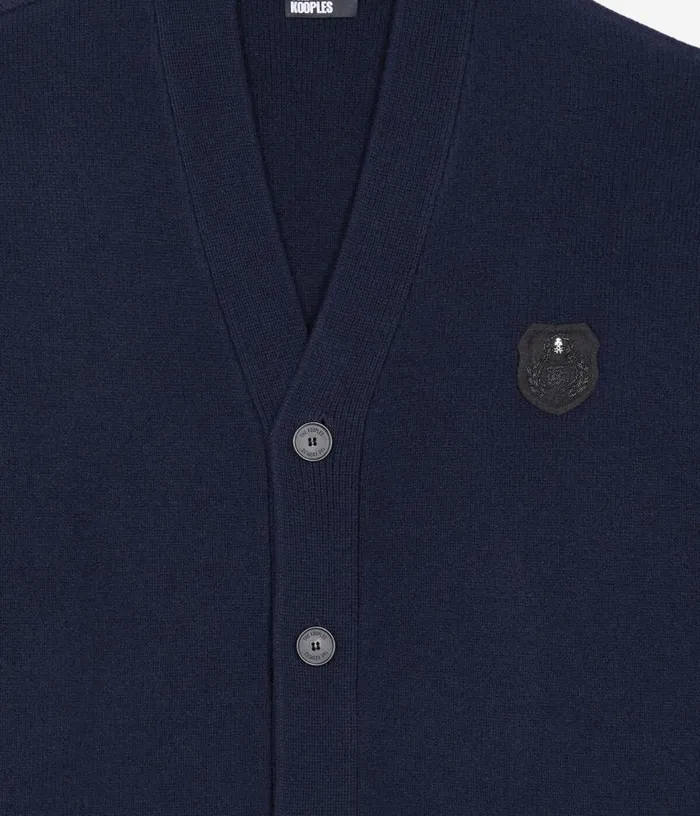 Men Navy Blue Wool Cardigan THE KOOPLES Sweaters