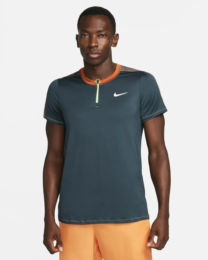 Men Nike Tops And TShirts NikeCourt DriFIT Advantage Deep Jungleplum Eclipsecampfire Orangewhite