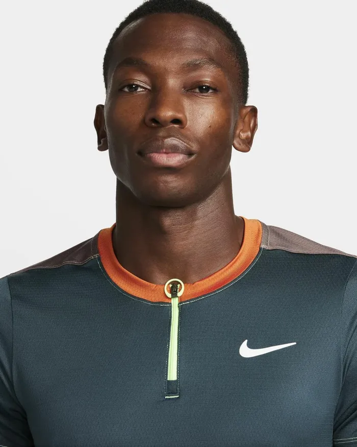 Men Nike Tops And TShirts NikeCourt DriFIT Advantage Deep Jungleplum Eclipsecampfire Orangewhite