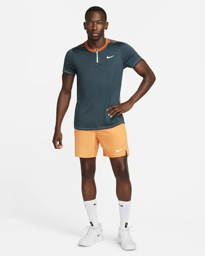 Men Nike Tops And TShirts NikeCourt DriFIT Advantage Deep Jungleplum Eclipsecampfire Orangewhite