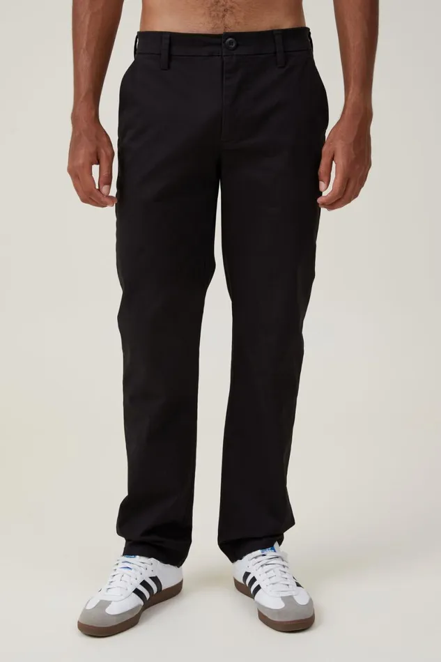 Men Pants Cotton On Regular Straight Chino Black