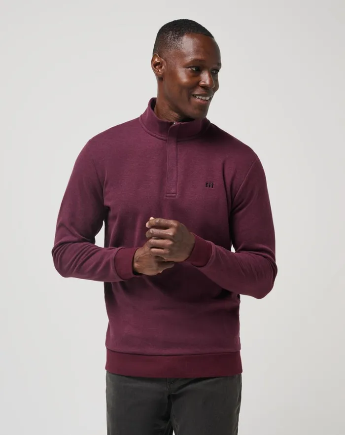 Men Quarter Zips TravisMathew CLOUD QUARTER ZIP 20 Heather Dark Red