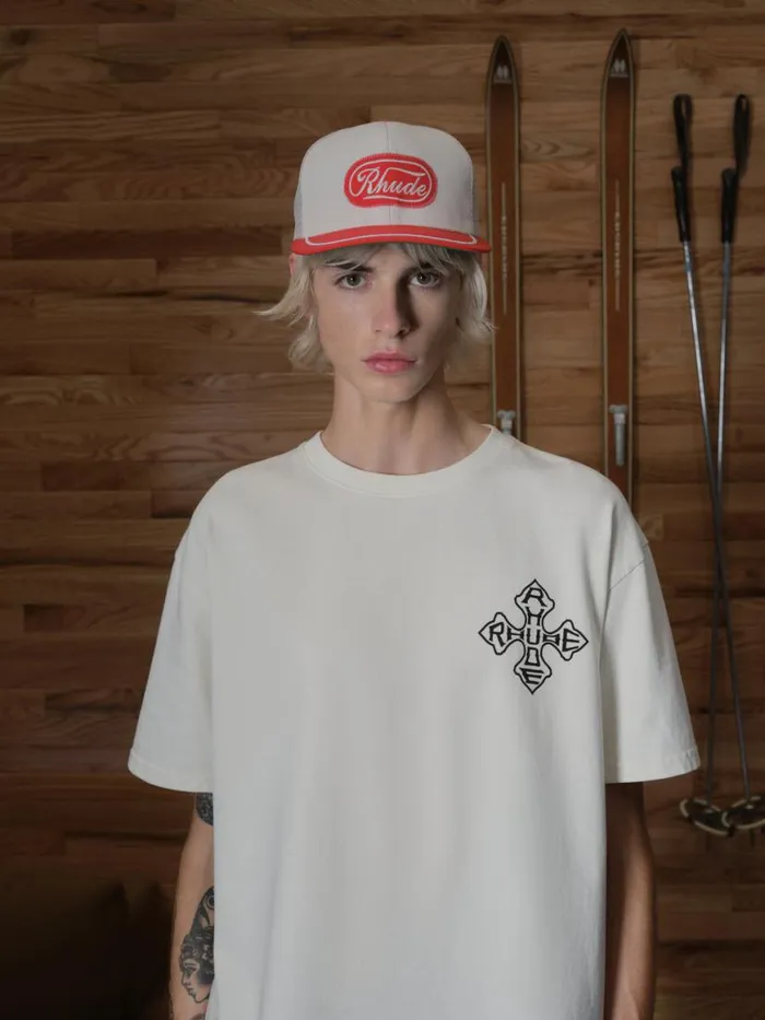Men Rhude Hats PATCH TRUCKER HAT Offwhitered