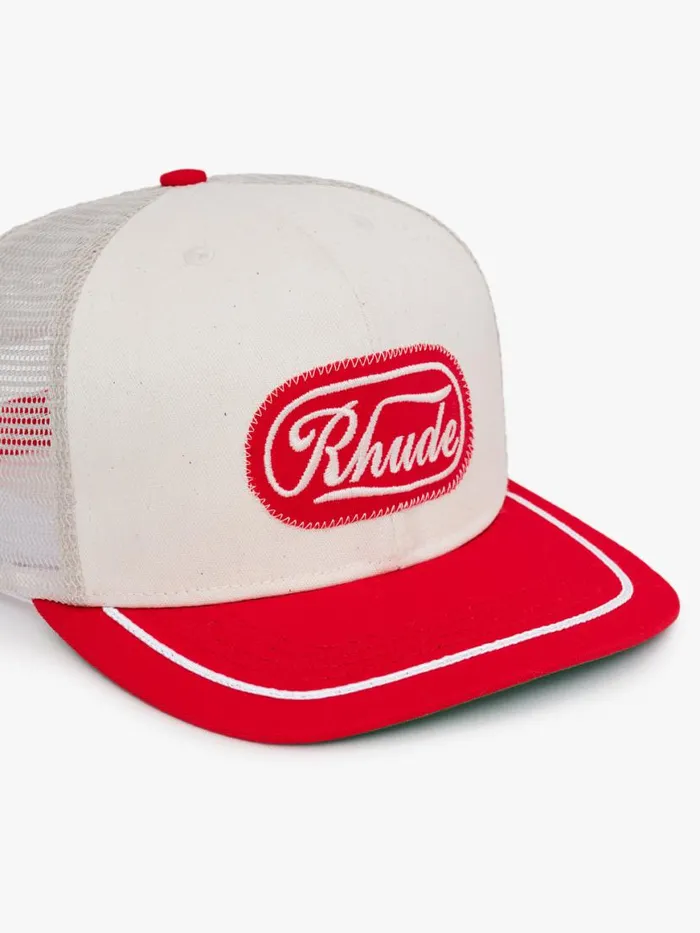 Men Rhude Hats PATCH TRUCKER HAT Offwhitered