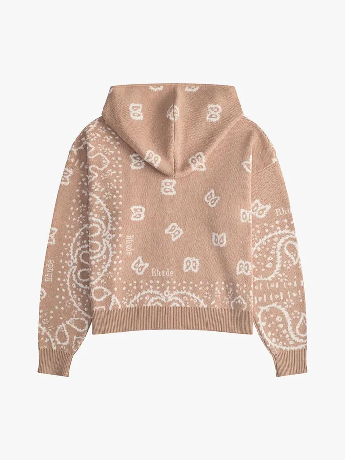 Men Rhude Luxe Knitwear BANDANA KNIT ZIPUP Tancream